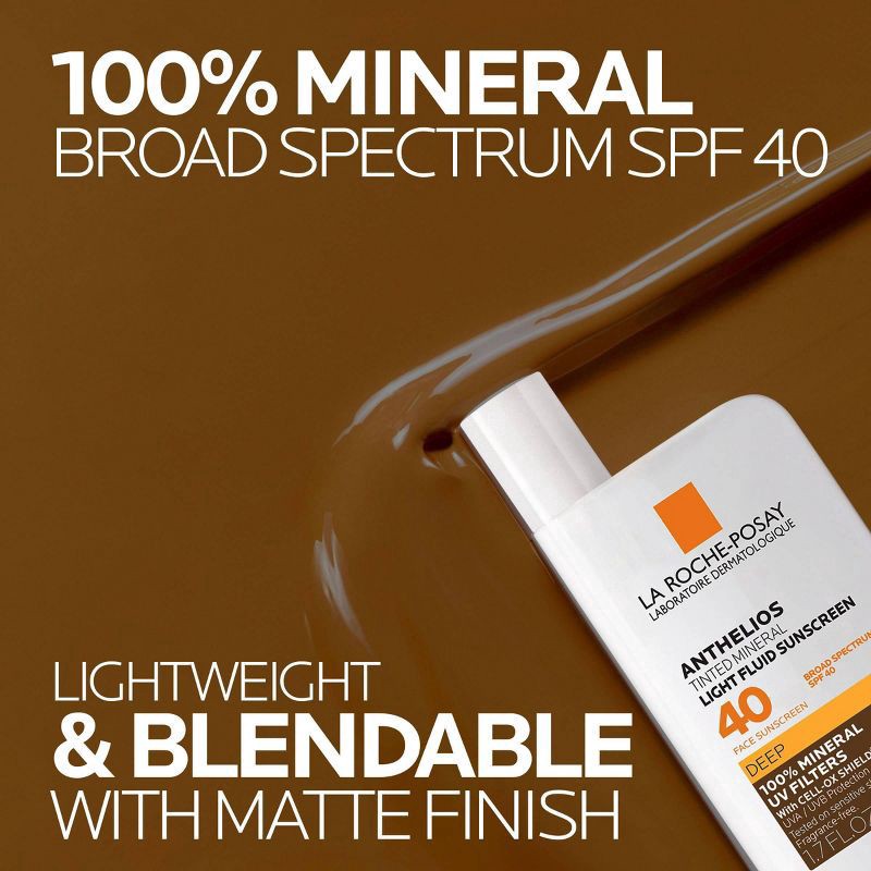 slide 6 of 8, La Roche-Posay Anthelios 40 Tinted Mineral Light-Fluid Sunscreen - 1.7 fl oz - Deep, 1.7 fl oz