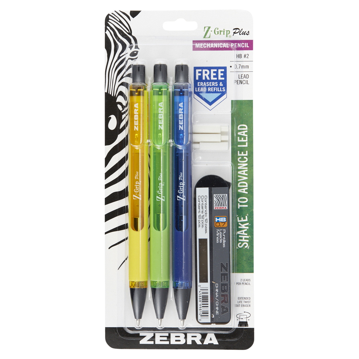 slide 1 of 1, Zebra Pen Zebra Z-Grip Plus Mechanical Pencils , Hb/#2 Lead, Assorted Barrel Colors, Pack Of 3 Pencils, 3 ct