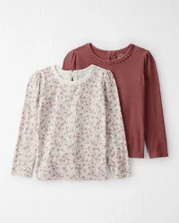 Littleplanet Girls 2-Pack Organic Cotton Ribbed Tees Prairie Blossom, Mojave Red 6