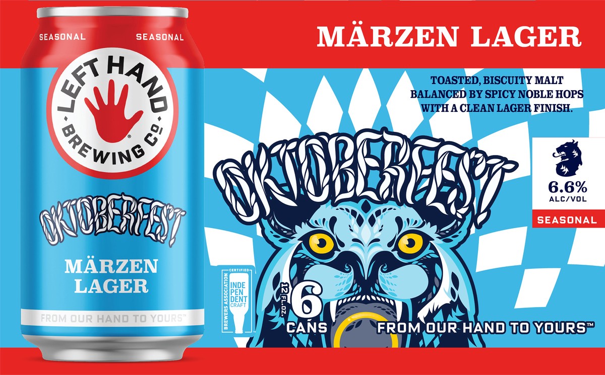 slide 1 of 1, Left Hand Brewing Co. Marzen Lager Oktoberfest Beer 6 - 12 fl oz Cans, 6 ct; 12 oz