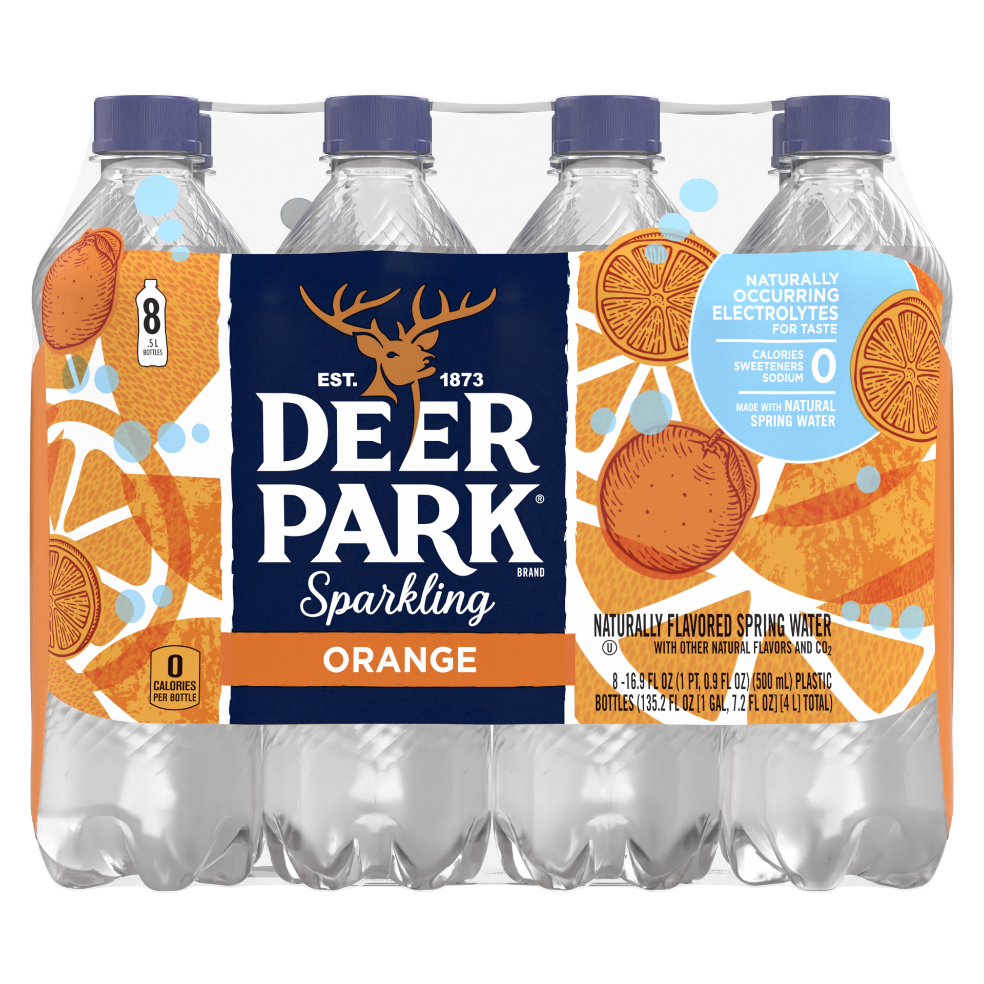 slide 4 of 5, Deer Park Sparkling Water, Orange, 16.9 oz. Bottles (8 Count), 16.9 fl oz