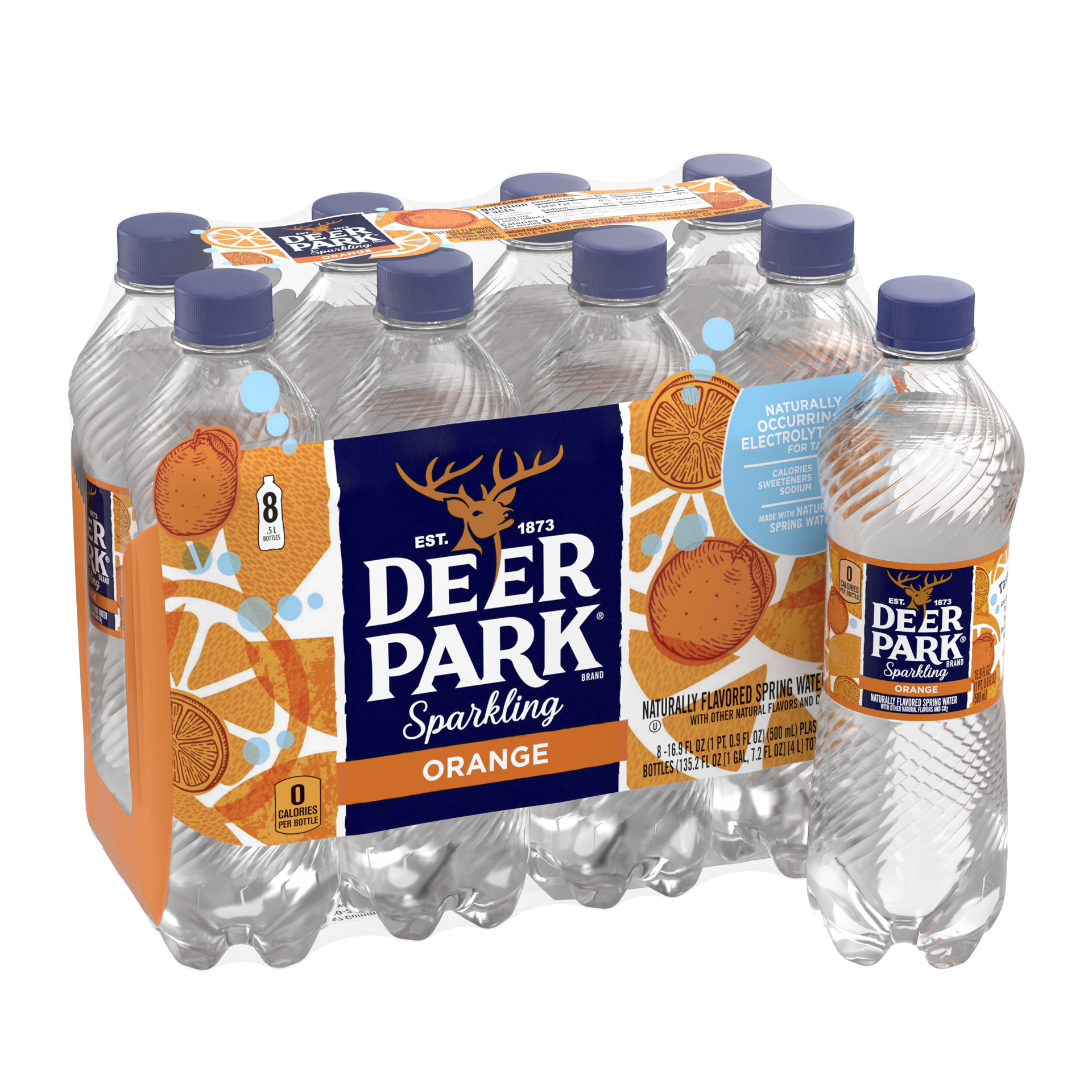 slide 5 of 5, Deer Park Sparkling Water, Orange, 16.9 oz. Bottles (8 Count), 16.9 fl oz