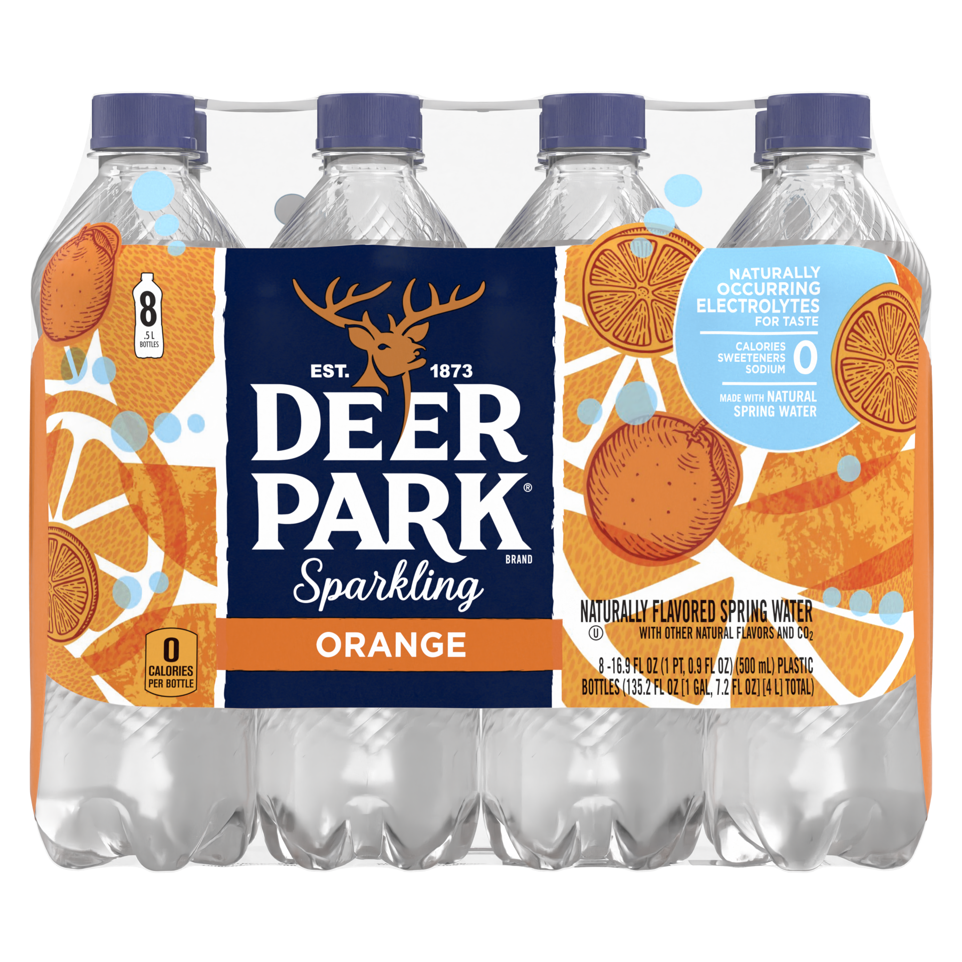 slide 1 of 5, Deer Park Sparkling Water, Orange, 16.9 oz. Bottles (8 Count), 16.9 fl oz