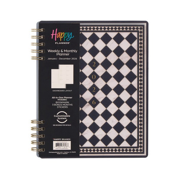 slide 2 of 10, 2026 Happy Planner Monthly/Weekly Classic Customizable Twin Loop Planner, 7"" x 9-1/4"", Believe You Can Checks, January To December, PZ0017C012, 1 ct