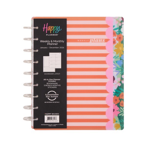 slide 7 of 10, 2026 Happy Planner Monthly/Weekly Classic Disc Bound Planner, 7"" x 9-1/4"", Floral Color Beat, January To December, PPCD12-676, 1 ct