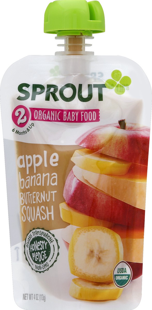 slide 2 of 2, Sprout Stage 2 Organic Apple Banana and Butternut Squash Baby Food, 4 oz