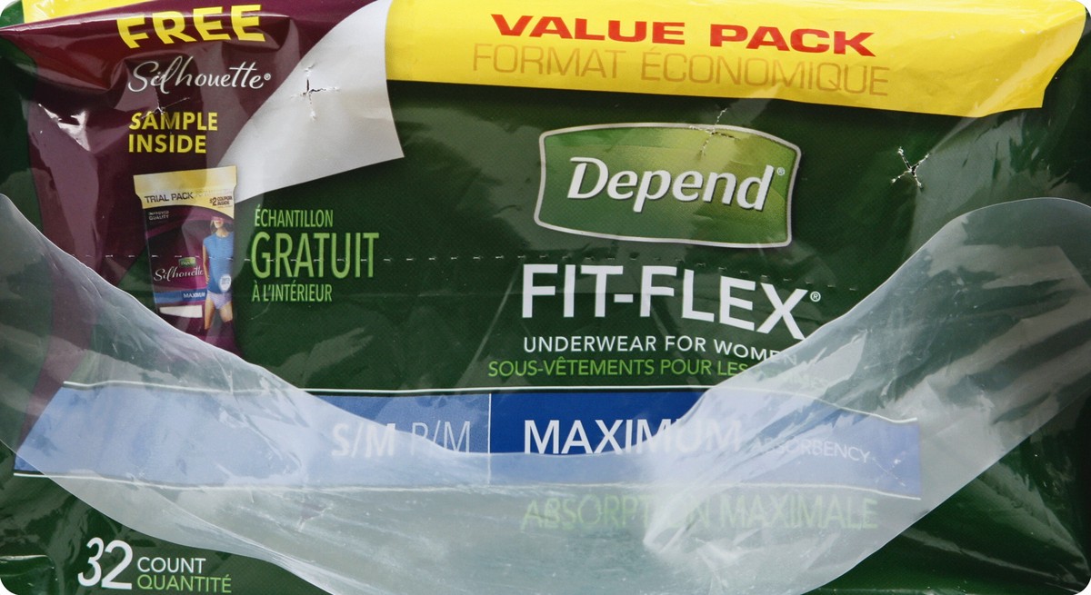 slide 2 of 6, Depend Fit-Flex Underwear For Women, Maximum Absorbency, S/M, 34 ct