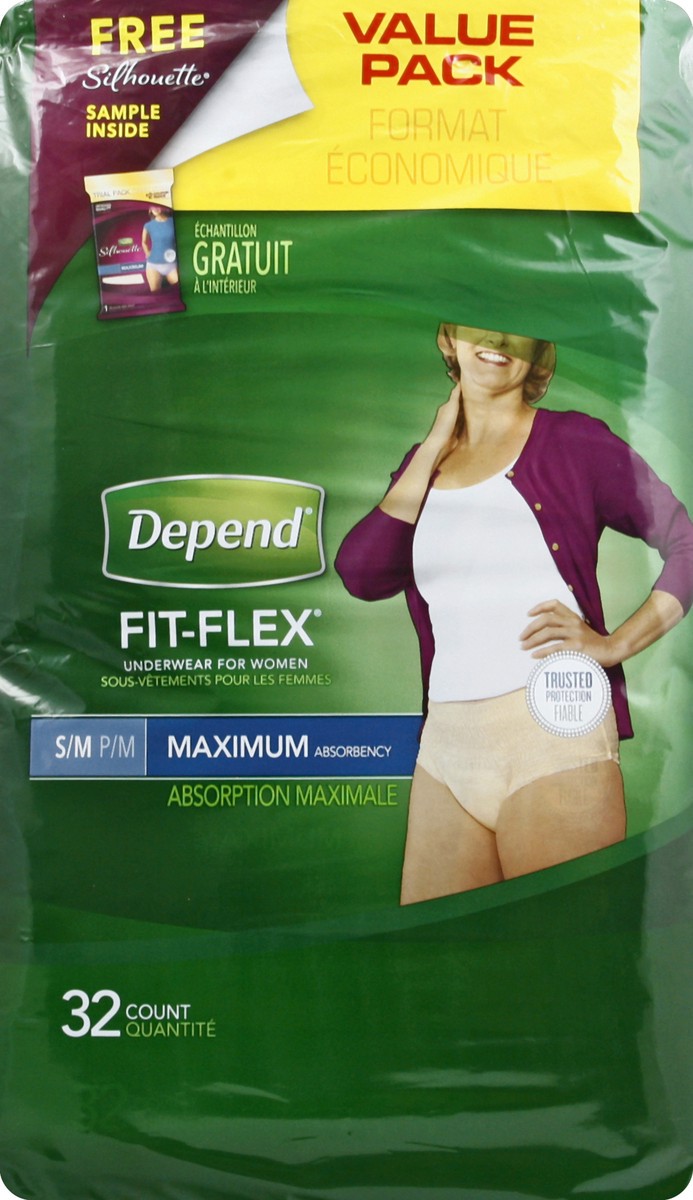 slide 5 of 6, Depend Fit-Flex Underwear For Women, Maximum Absorbency, S/M, 34 ct