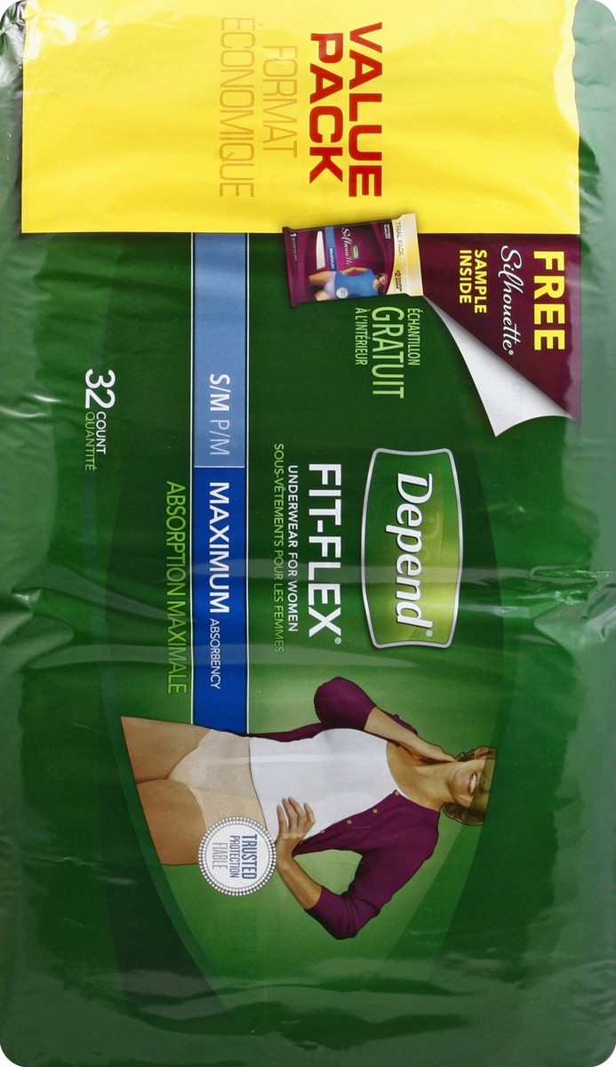 slide 6 of 6, Depend Fit-Flex Underwear For Women, Maximum Absorbency, S/M, 34 ct