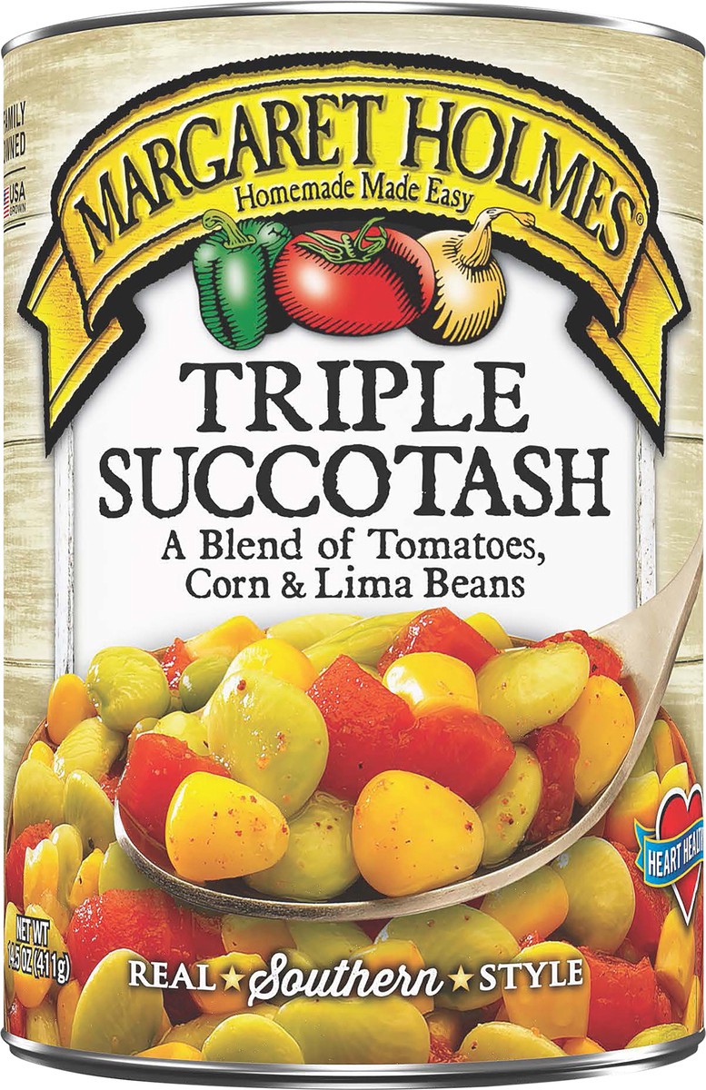 slide 1 of 8, Margaret Holmes Triple Succotash With A Blend Of Tomatoes, Corn And Butter Beans, 14.5 oz