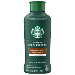 Starbucks Iced Coffee Unsweetened Premium Coffee Beverage 48 Fluid Ounce Plastic Bottle - 48 oz