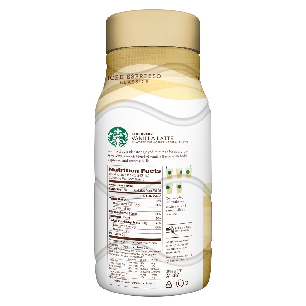 slide 2 of 3, Starbucks Vanilla Latte Iced Espresso Bottled Coffee Drink, 40 Fl Oz, 40 fl oz