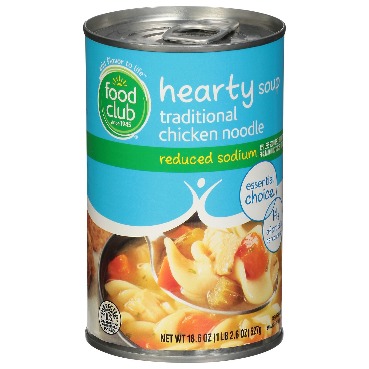 slide 2 of 11, Food Club Reduced Sodium Traditional Chicken Noodle Chunky Soup, 18.6 oz