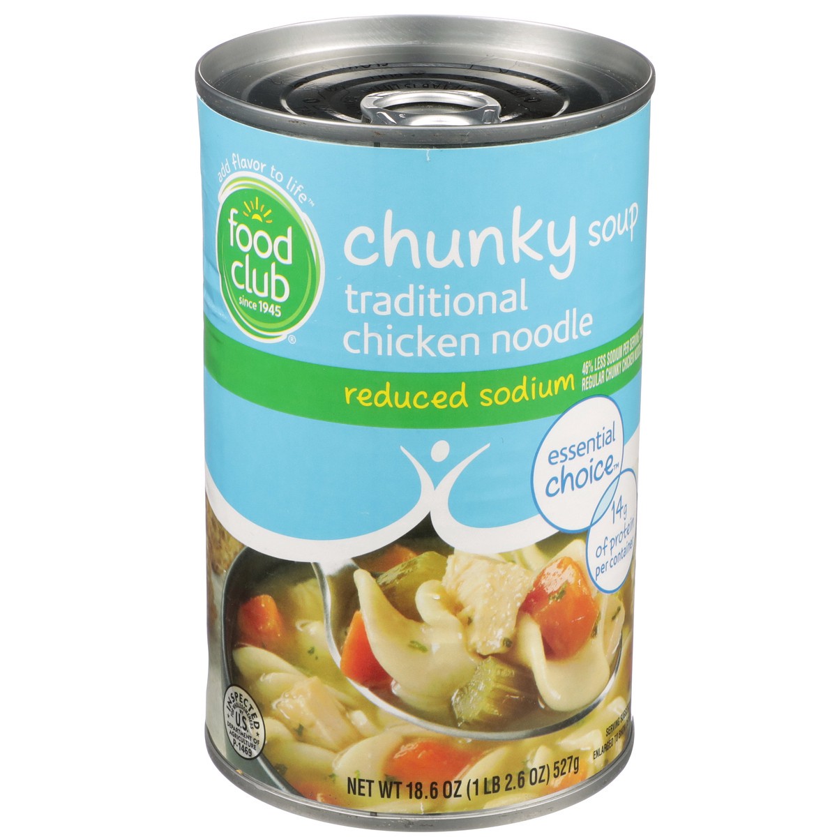 slide 1 of 11, Food Club Reduced Sodium Traditional Chicken Noodle Chunky Soup, 18.6 oz