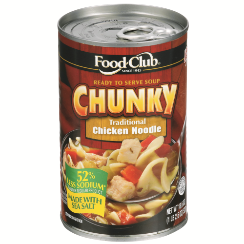 slide 1 of 1, Food Club Reduced Sodium Traditional Chicken Noodle Chunky Soup, 18.6 oz