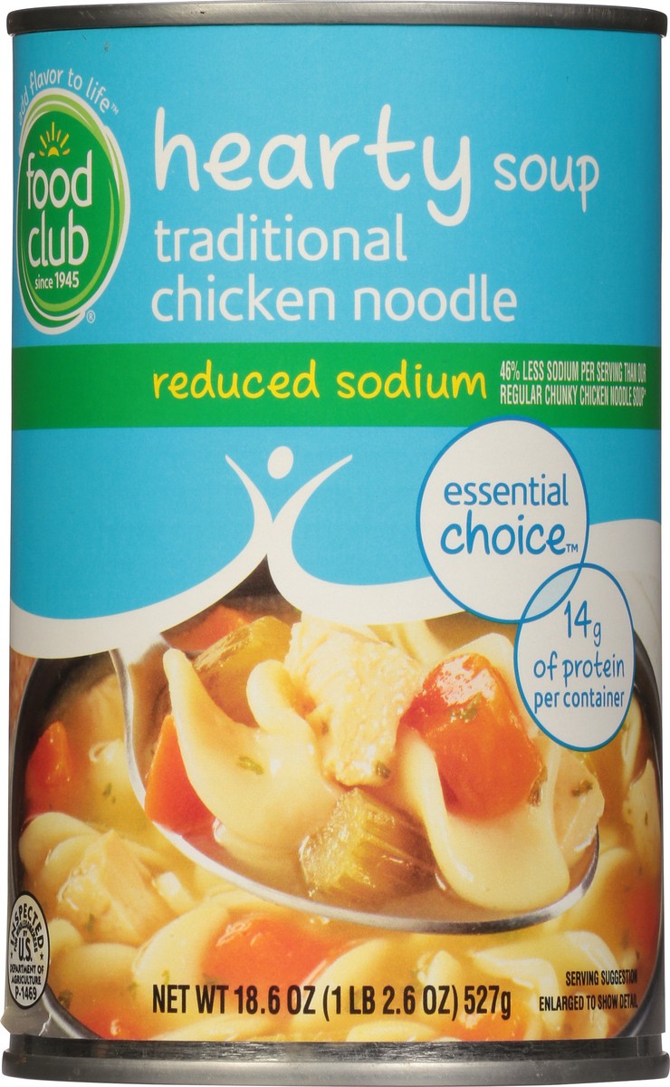 slide 9 of 11, Food Club Reduced Sodium Traditional Chicken Noodle Chunky Soup, 18.6 oz