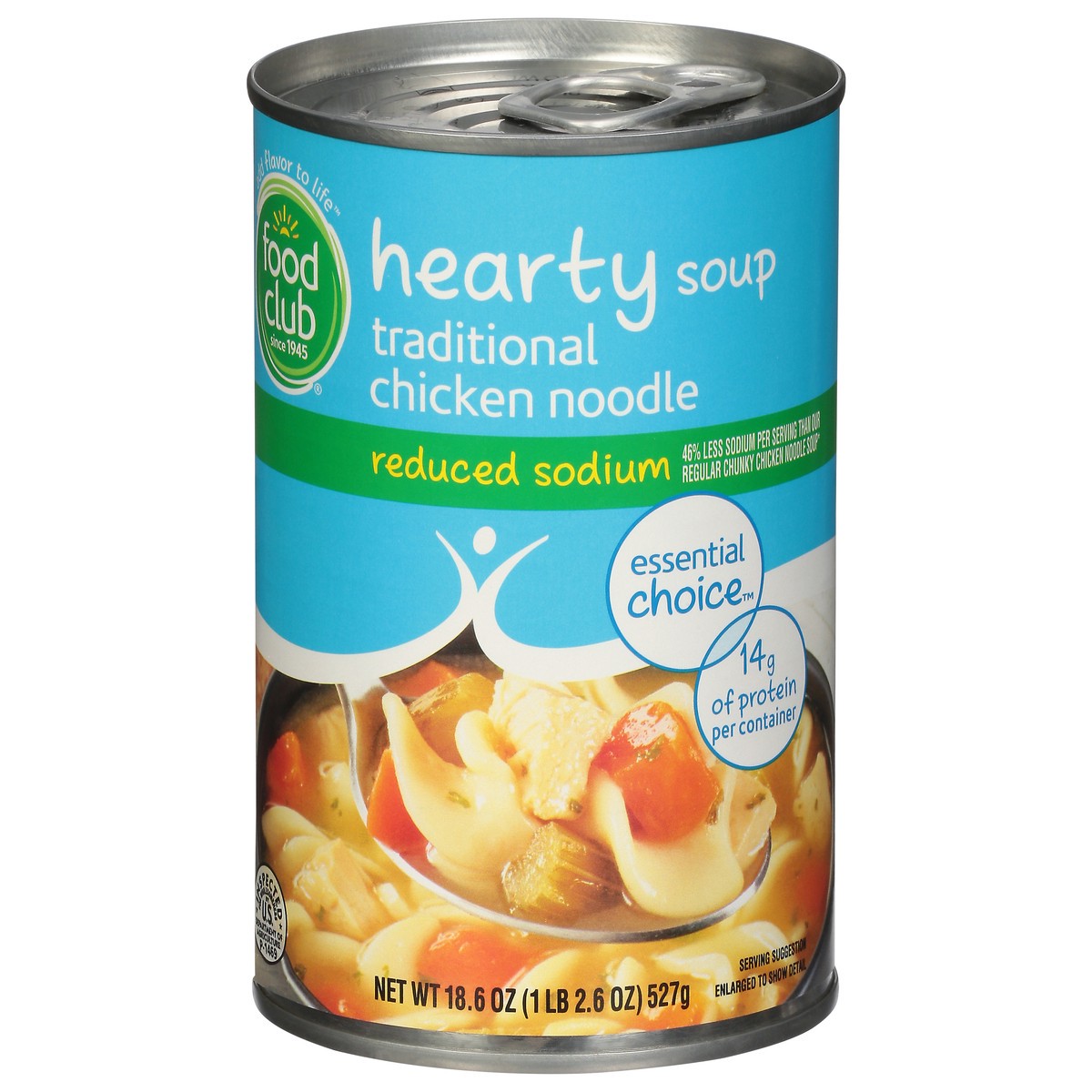 slide 11 of 11, Food Club Reduced Sodium Traditional Chicken Noodle Chunky Soup, 18.6 oz
