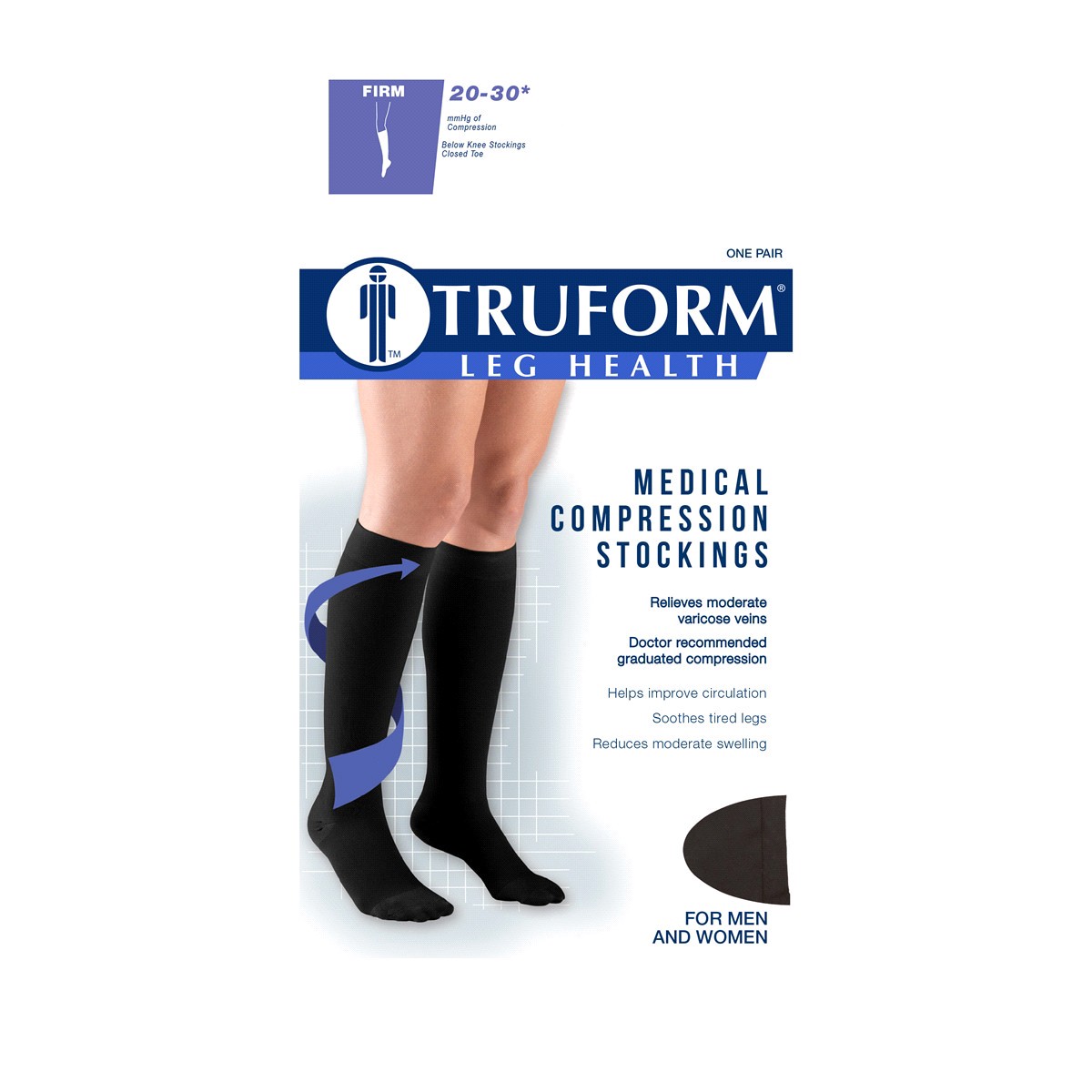 slide 1 of 1, TRUFORM Below Knee Black - Large, 1 Pair, 1 ct