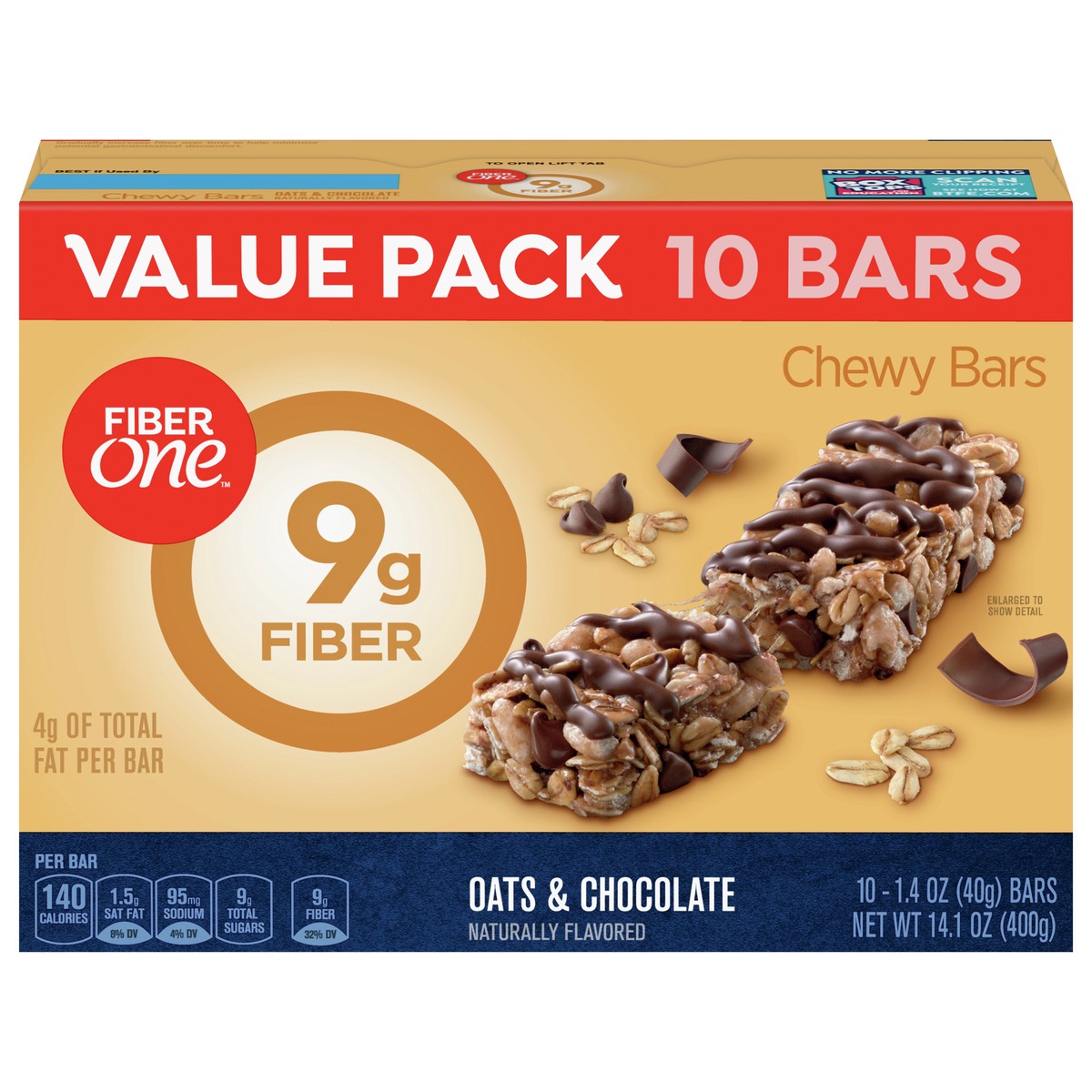 slide 1 of 1, Fiber One Chewy Bars, Oats & Chocolate, Fiber Snacks, 14.1 oz, 10 ct, 10 ct