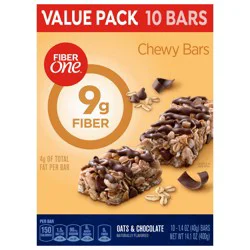 Fiber One Chewy Bars, Oats and Chocolate, Fiber Snacks, Value Pack, 10 Ct, 14.1 oz