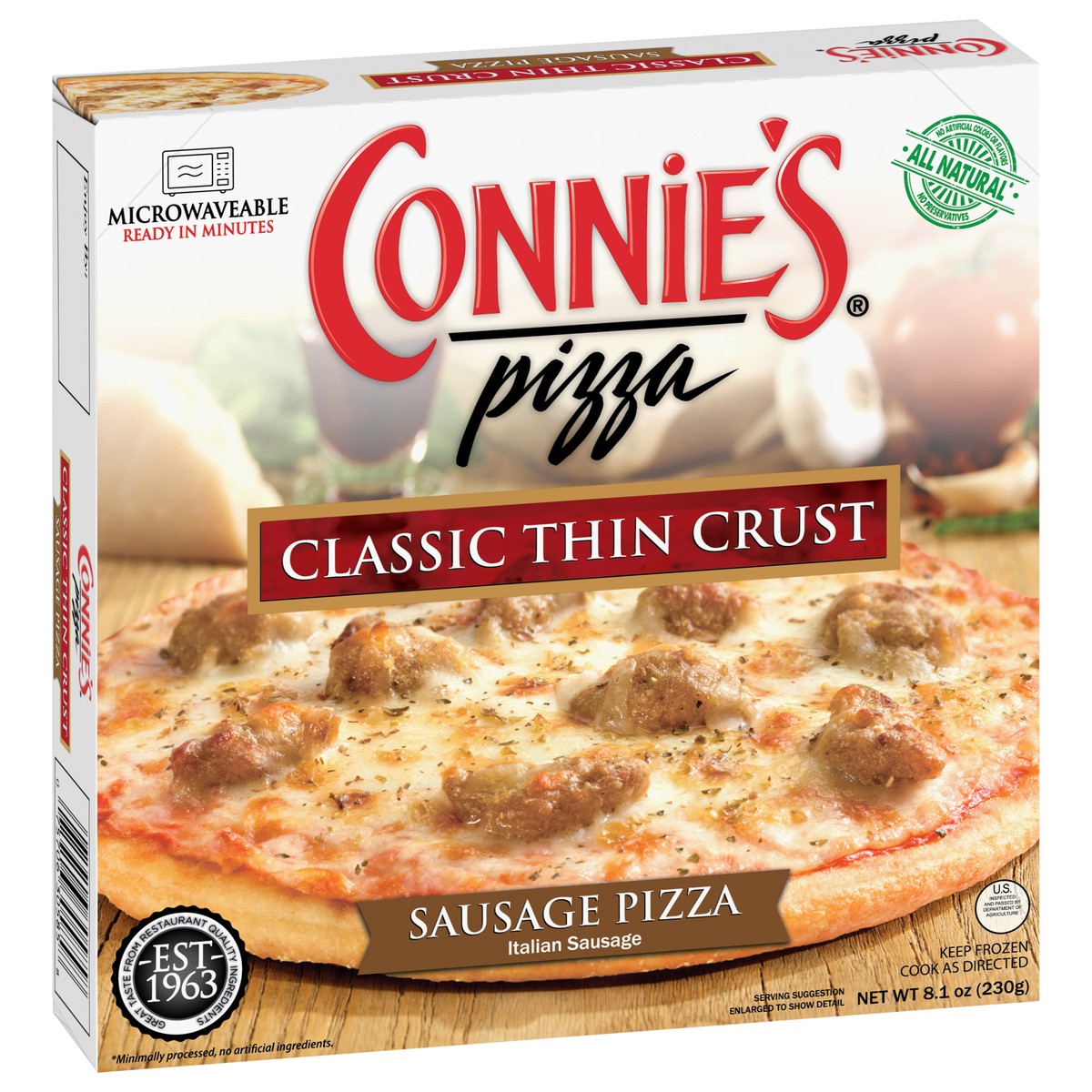 slide 3 of 14, Connie's Sausage Classic Thin Crust Pizza, 8.1 oz