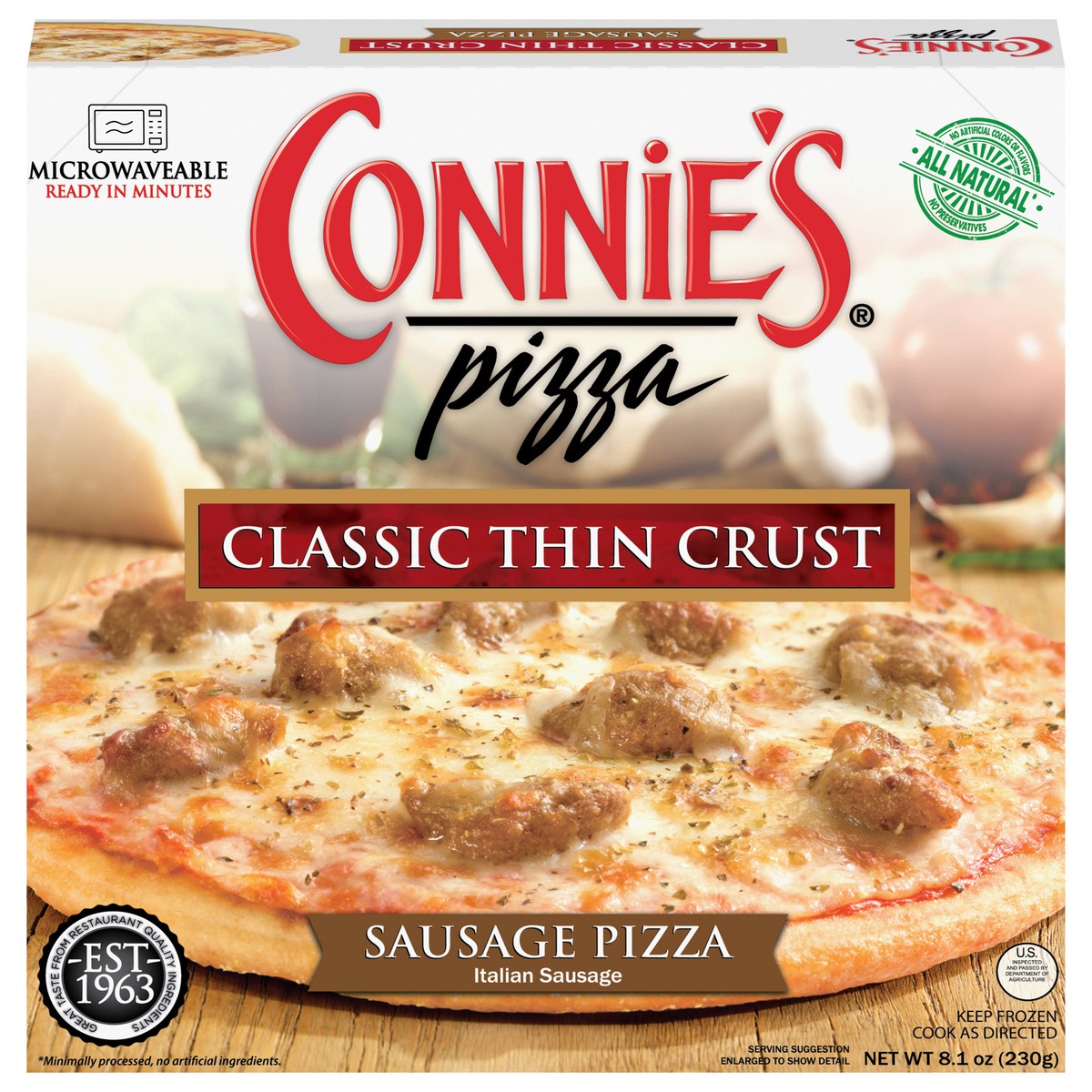 slide 14 of 14, Connie's Sausage Classic Thin Crust Pizza, 8.1 oz