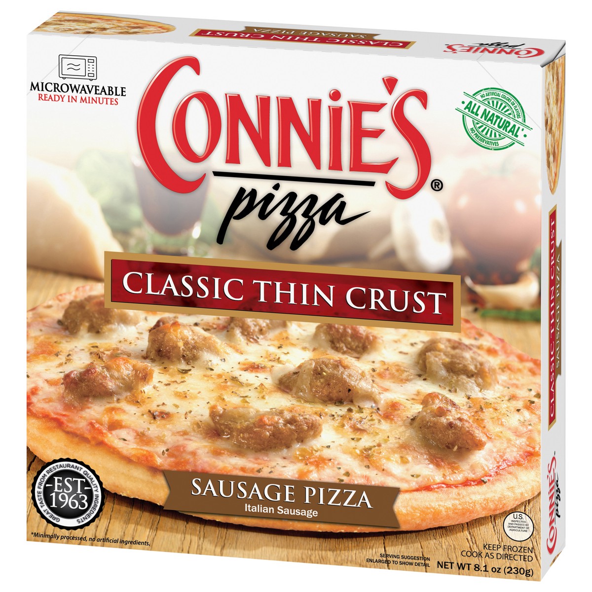 slide 4 of 14, Connie's Sausage Classic Thin Crust Pizza, 8.1 oz