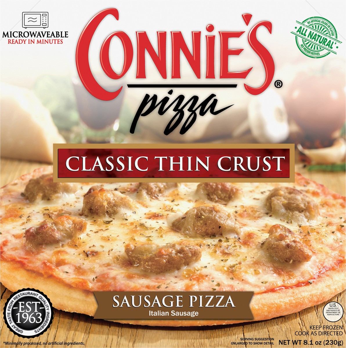 slide 10 of 14, Connie's Sausage Classic Thin Crust Pizza, 8.1 oz