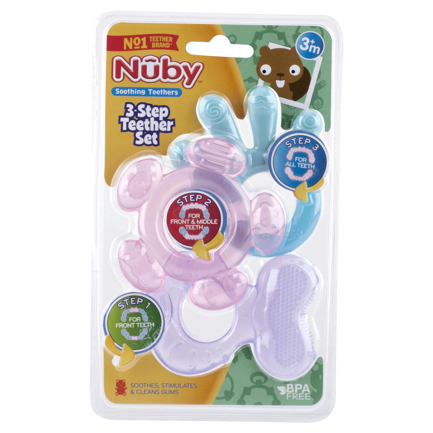 slide 1 of 2, Nuby 3m+ 3-Step Teether Set 1 Set, 1 ct