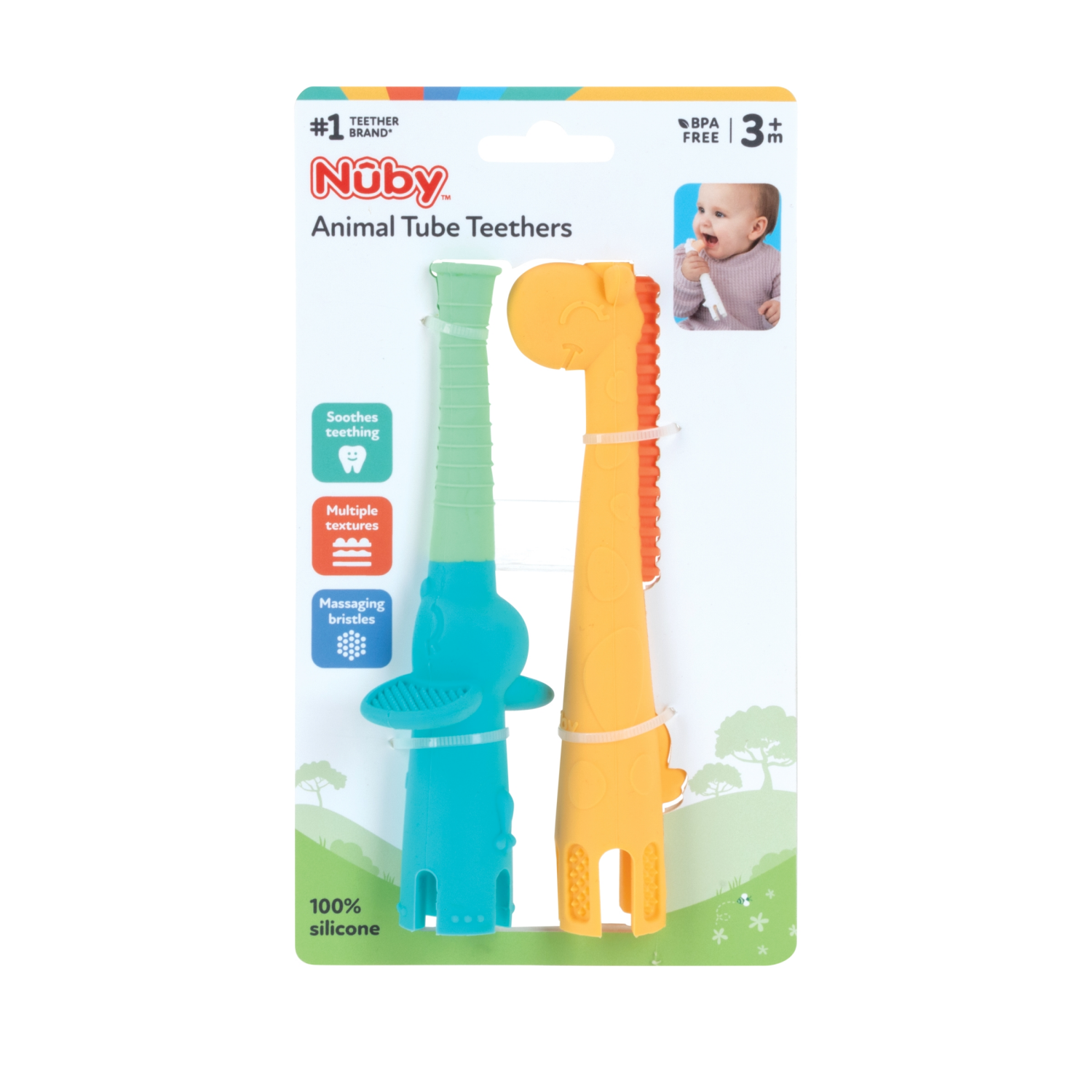 slide 2 of 2, Nuby Silicone Animal Tube Teether, Elephant & Giraffe, 2 ct