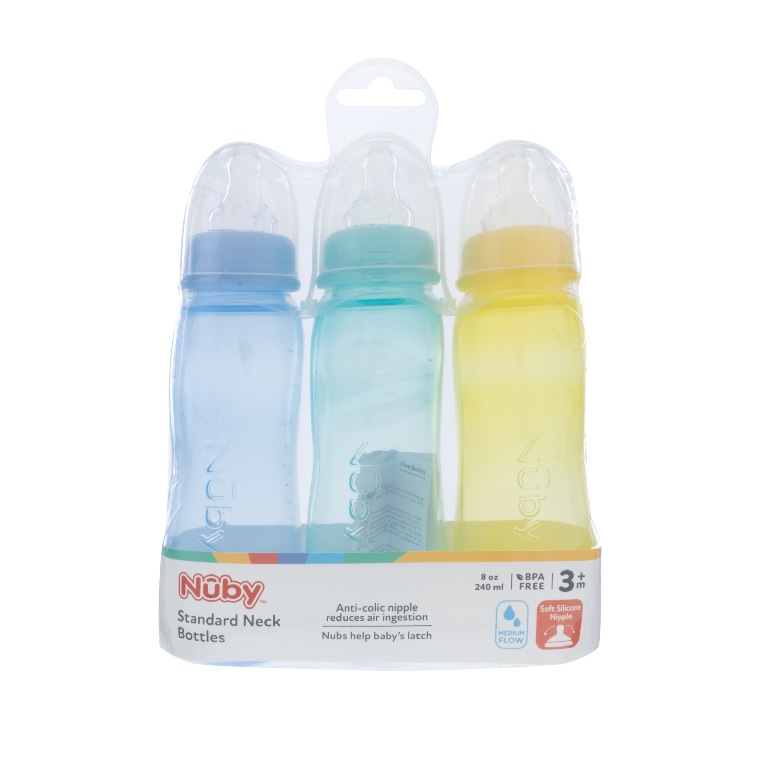 slide 2 of 5, Playskool Nuby Medium Flow Feeding Bottles, 3 ct