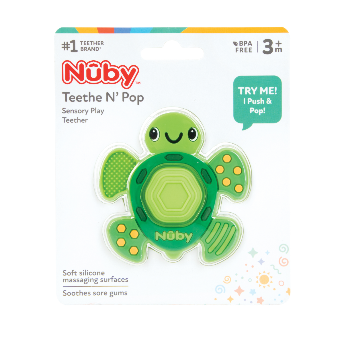 slide 1 of 13, Nuby Pop It Teether Turtle & Elephant, 1 ct