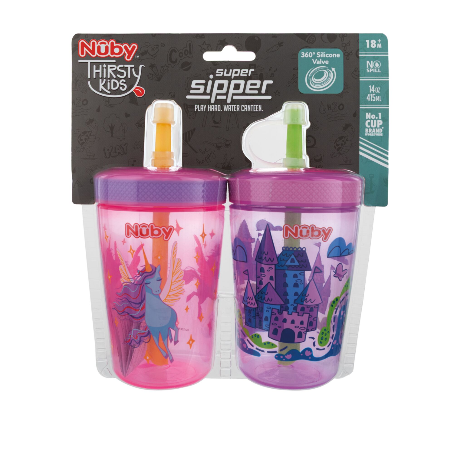 slide 1 of 8, Nuby Thirsty Kids Sip-It Swirler Cup Assorted, 2pk, 2 ct