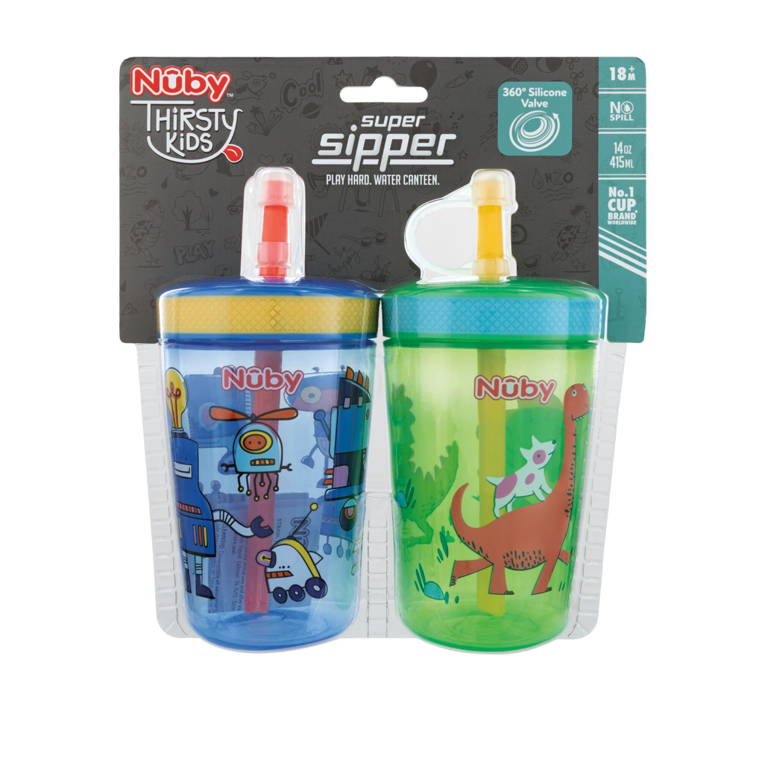slide 6 of 8, Nuby Thirsty Kids Sip-It Swirler Cup Assorted, 2pk, 2 ct
