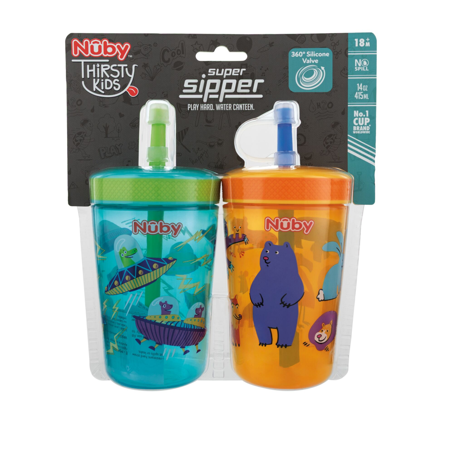 slide 7 of 8, Nuby Thirsty Kids Sip-It Swirler Cup Assorted, 2pk, 2 ct