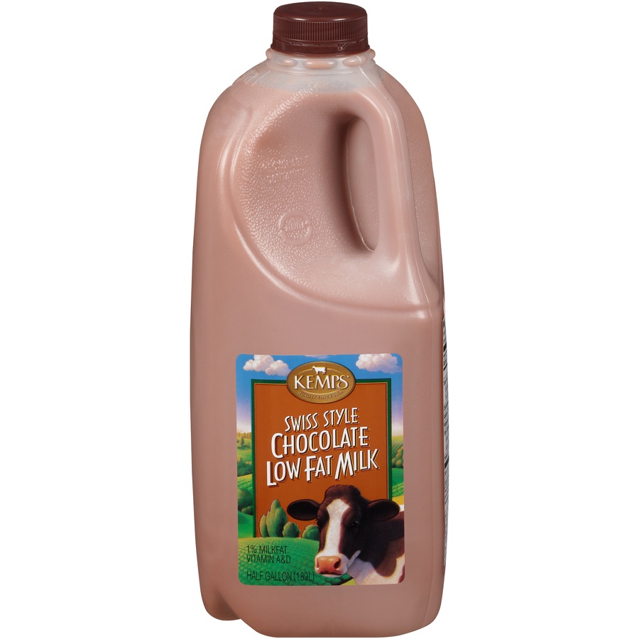 slide 1 of 8, Kemps Swiss Style Chocolate Low Fat Milk, 1/2 gal