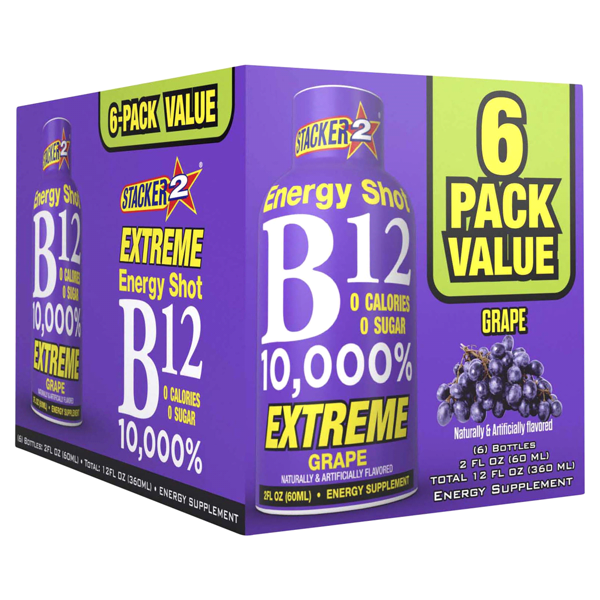 slide 6 of 13, Stacker 2 B12 10,000% Energy Shots Grape flavor - 6 ct, 6 ct