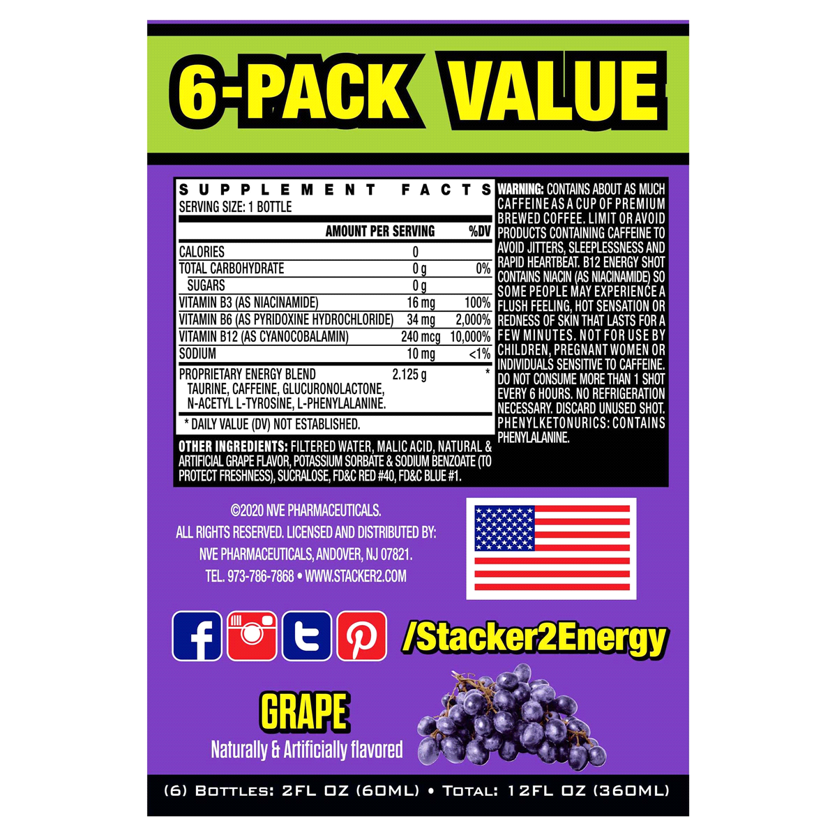 slide 9 of 13, Stacker 2 B12 10,000% Energy Shots Grape flavor - 6 ct, 6 ct