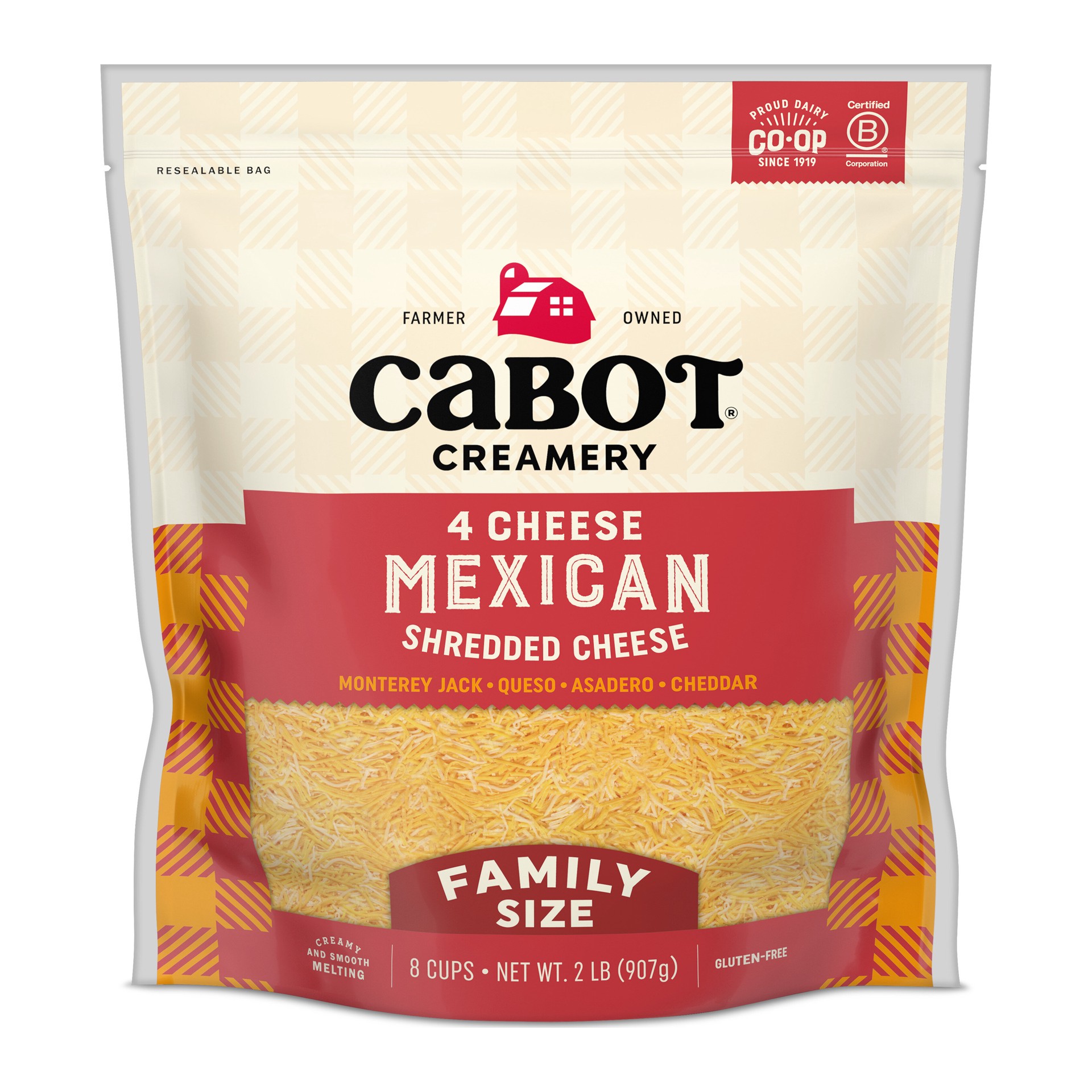 slide 1 of 2, Cabot 4 Cheese Mexican Shredded Cheddar Cheese - 2 lb., 2 lb