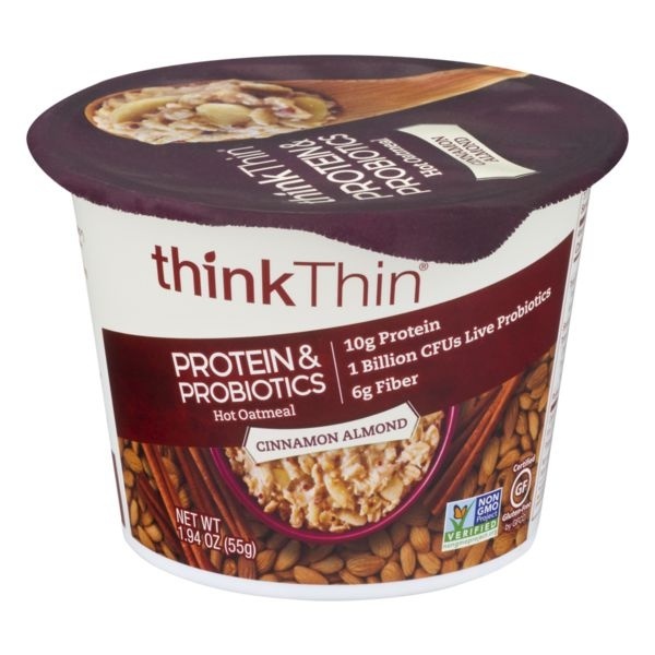 slide 1 of 1, thinkThin Cinnamon Almond Protein&Probiotics Instant Oatmeal, 1.94 oz