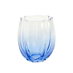 Scalloped Stemless Wine Glass, Blue, 13.5 Oz.