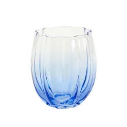 Scalloped Stemless Wine Glass, Blue, 13.5 Oz.