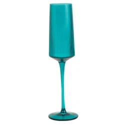 Ridge Champagne Glass, Teal, 7.8 Oz.