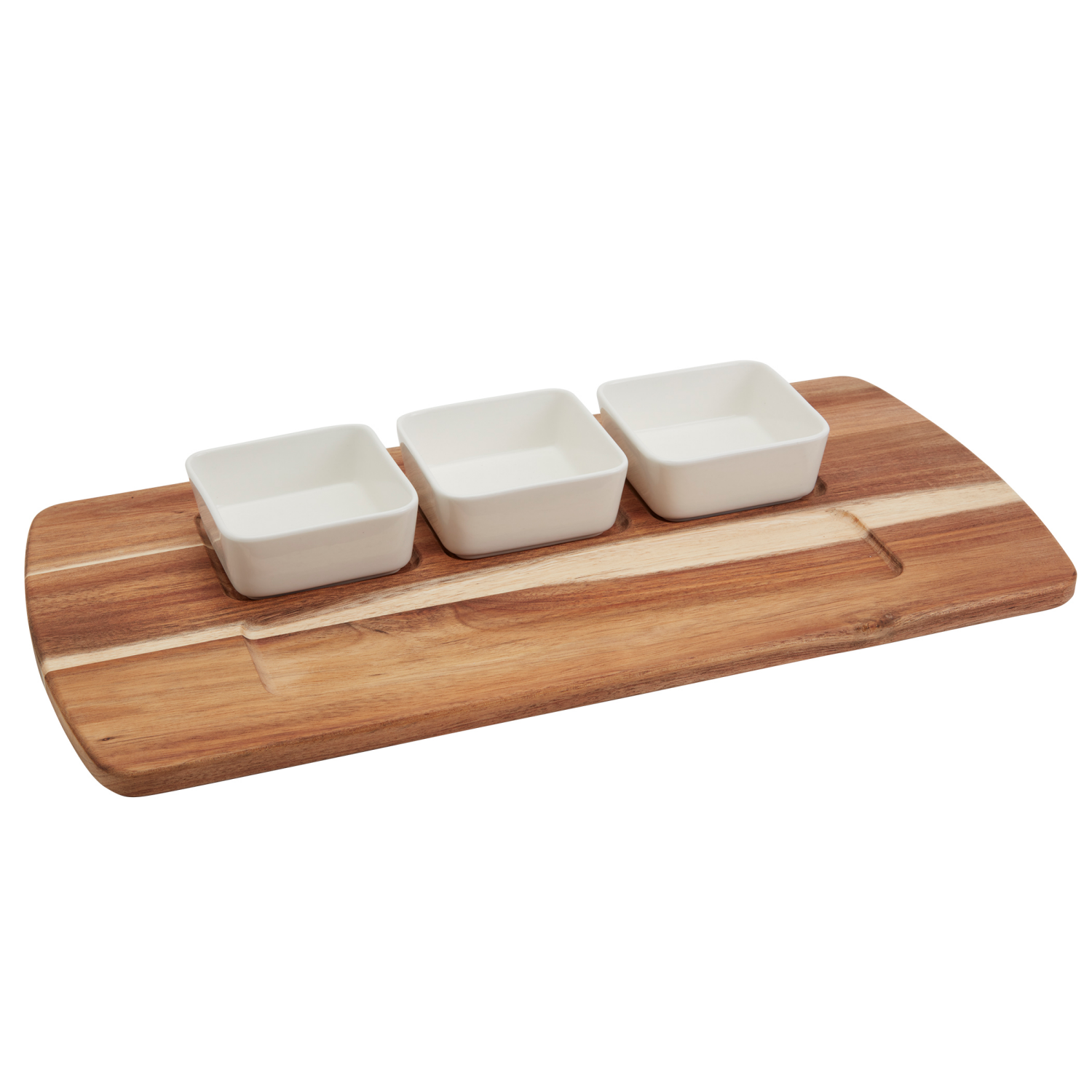 slide 2 of 4, Stoneware & Acacia Wood Serving Set 4-Piece, 4 ct