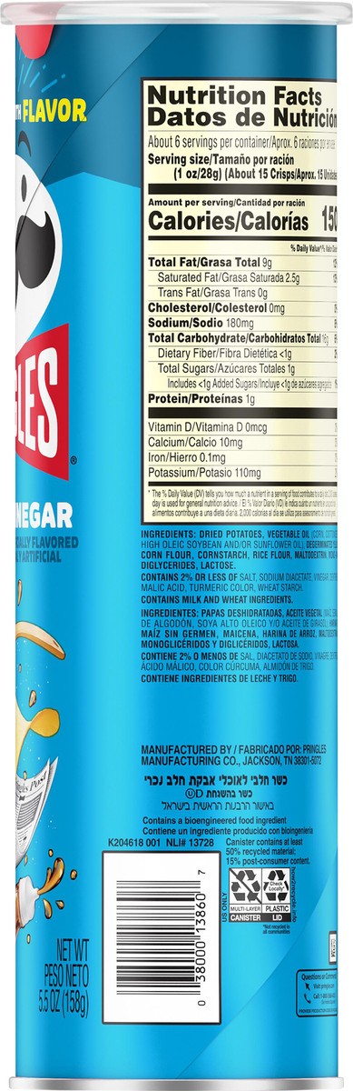 slide 8 of 8, Pringles Salt & Vinegar Potato Crisps 5.5 oz, 5.5 oz