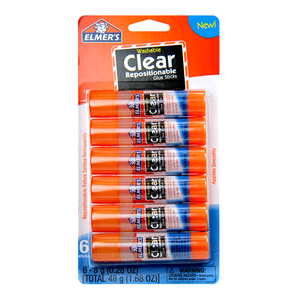 slide 1 of 1, Elmer's School Glue Sticks Clear, 6 ct