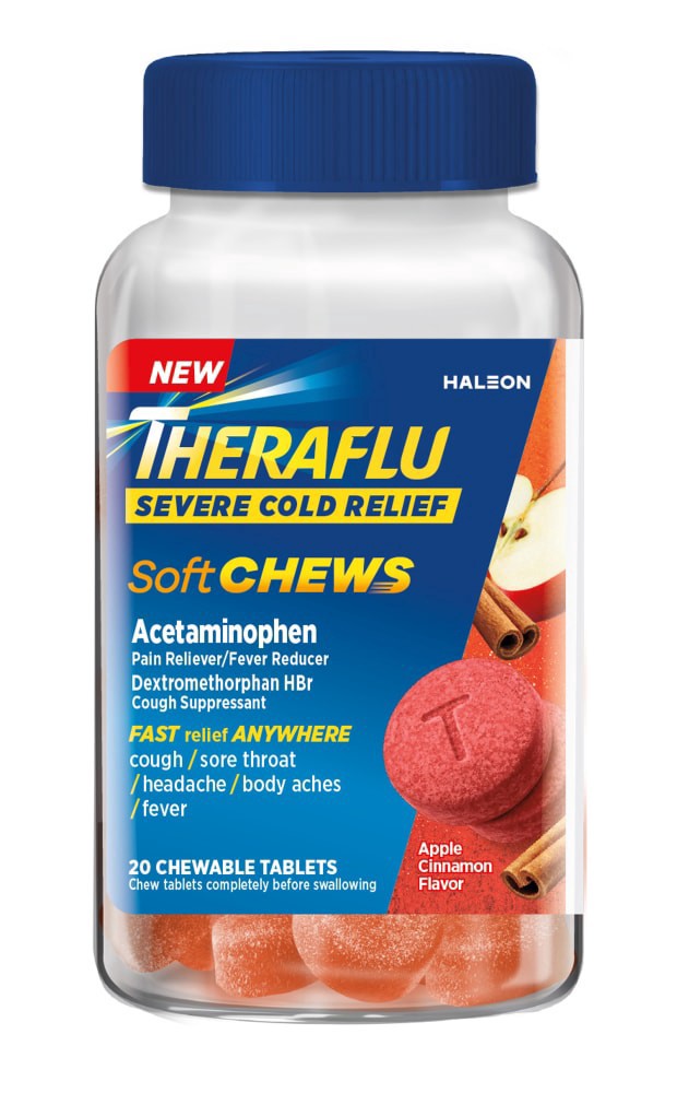 slide 1 of 1, Theraflu Severe Cold Relief Soft Chews, 20 ct