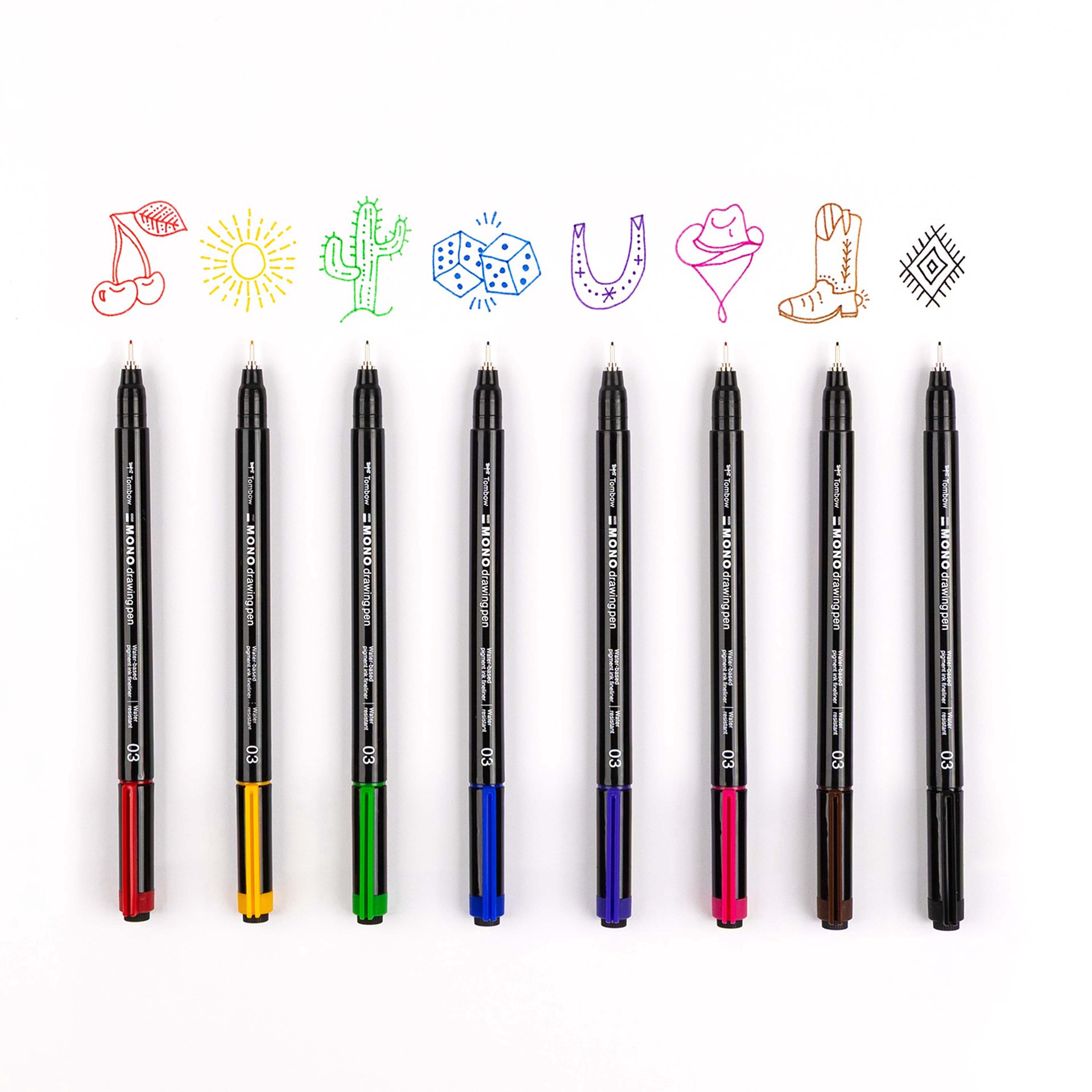 slide 2 of 12, Tombow Mono 8 Color Drawing Pen Set, 03 tip size