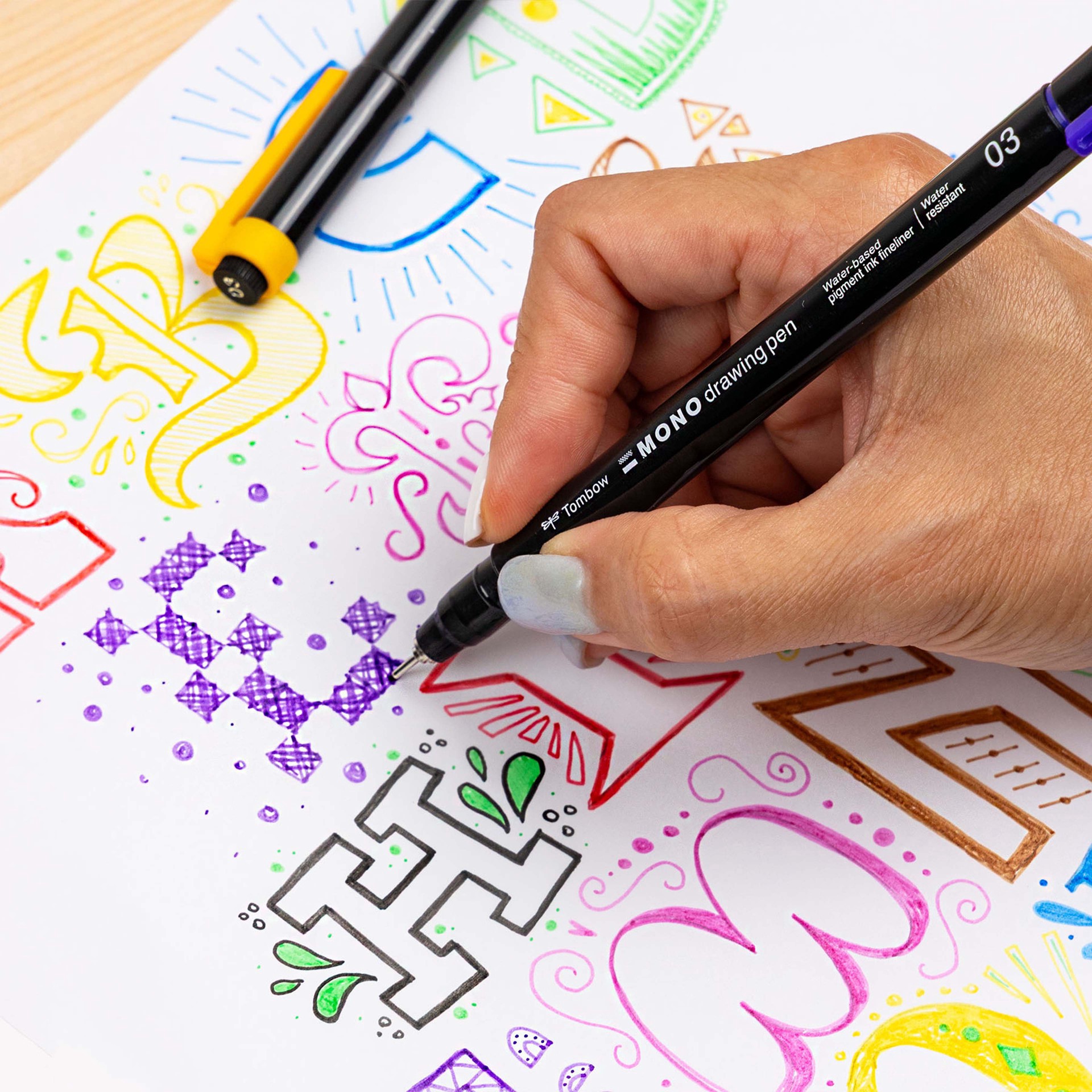 slide 8 of 12, Tombow Mono 8 Color Drawing Pen Set, 03 tip size