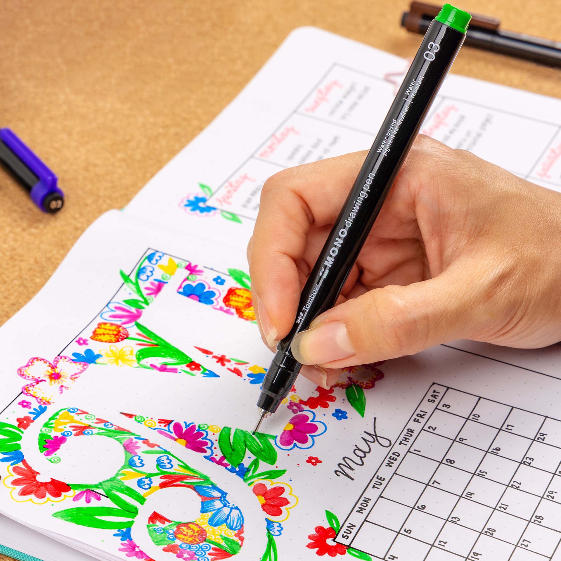 slide 10 of 12, Tombow Mono 8 Color Drawing Pen Set, 03 tip size